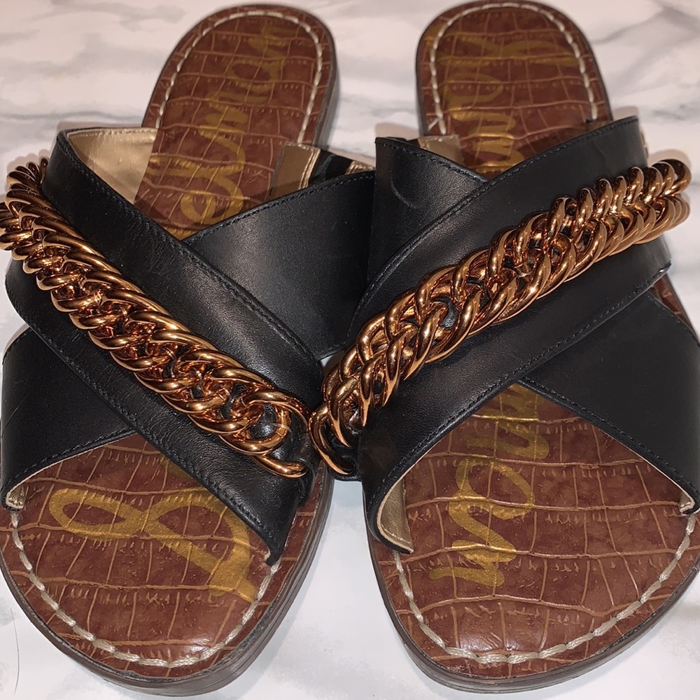 Sam Edelman GABRIE gold chain crisscross sandals. Size 6